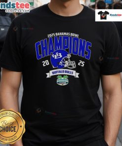 Official Buffalo Bulls Football Champions 2025 Bahamas Bowl NCAA College Football T-Shirt featuring team logo and colors.