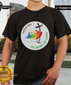 Alt Text: Official Catholic Church Jubilee 2025 Pilgrims Of Hope logo T-Shirt featuring vibrant design and spiritual symbolism.