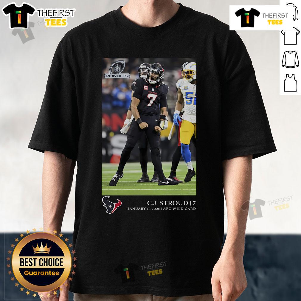 Official Cj Stroud Houston Texans Nfl Flash Features Wild Card T Shirt Official C.J. Stroud Houston Texans NFL Wild Card T-Shirt showcasing team logo and player name in vibrant colors.