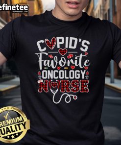 Official Cupid's Favorite Oncology Nurse Funny Valentines Day T-Shirt featuring a playful design for healthcare professionals.