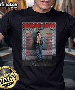Official Damiano David World Tour Poster 2025 T-Shirt featuring vibrant graphics and tour details for fans.