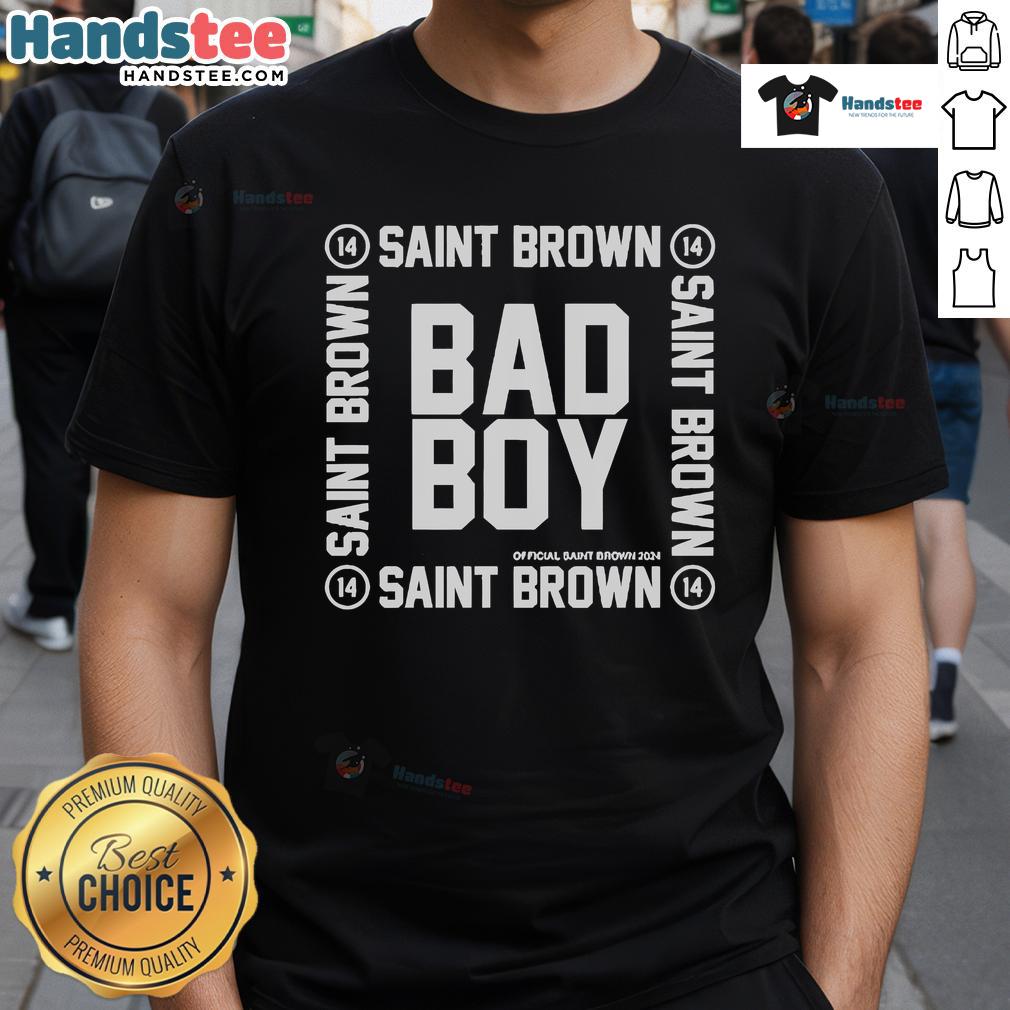 Official Detroit Bad Boy Saint Brown T Shirt Official Detroit Bad Boy Saint Brown T-Shirt featuring bold graphics and vibrant colors for fans of Detroit sports.