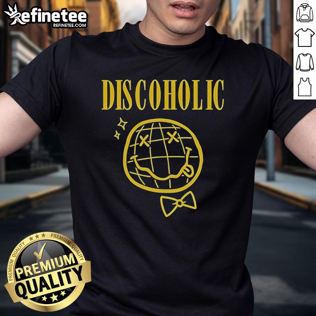 Official Discoholic Smells Like Disco Fever T Shirt Alt Text: Official Discoholic Smells Like Disco Fever T-Shirt featuring vibrant colors and retro disco graphics.