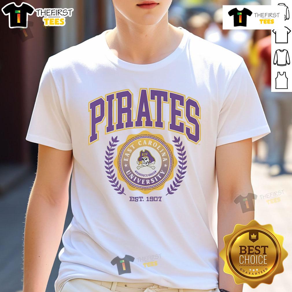 Official East Carolina Pirates Team Crest T Shirt Alt Text: Official East Carolina Pirates team crest t-shirt featuring bold logo design, perfect for fans and casual wear.