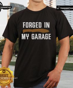 Official Forged In My Garage Knife Making T-Shirt featuring a stylish design for passionate knife makers.
