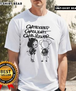 Official Gatekeep Gaslight Girl Pusher Music Bidness T-Shirt featuring bold graphic design and trendy style.
