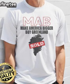 Official Greenland Trump Mab Make America Bigger T-Shirt featuring bold graphics and patriotic colors for supporters.