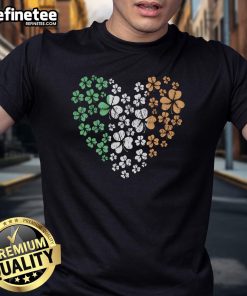 Official Ireland flag heart design with lucky shamrocks for St. Patrick's Day t-shirt, perfect for celebrating Irish culture.