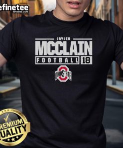 Alt Text: Official Jaylen McClain 18 Ohio State T-Shirt featuring team colors and logo, perfect for fans and supporters.