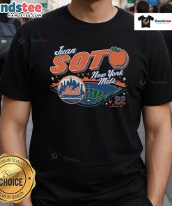 Official Juan Soto New York Mets T-Shirt featuring vibrant team colors and player graphics, perfect for fans.