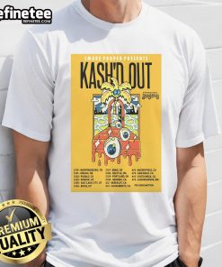 Official Kash'D Out West Coast Tour 2025 Poster T-Shirt featuring vibrant graphics and tour details for fans.