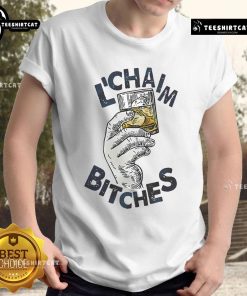 Official Lchaim Bitches Hanukkah T-Shirt featuring festive design and vibrant colors, perfect for celebrating the holiday.