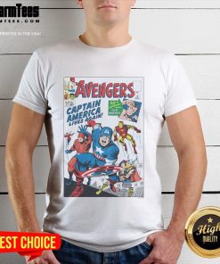 Official Marvel Avengers Captain America Lives Again Issue T-Shirt featuring iconic artwork and vibrant colors.