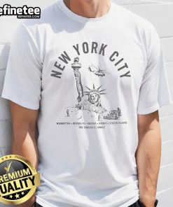 Official New York City Lady Liberty T-Shirt featuring a vibrant design of the Statue of Liberty against a city backdrop.