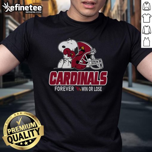 Alt Text: Official NFL Peanuts Movie Snoopy Forever Win or Lose Football T-Shirt featuring Arizona Cardinals design.