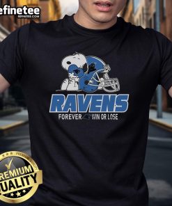 Alt Text: NFL Peanuts Movie Snoopy Forever Win or Lose Baltimore Ravens T-Shirt featuring Snoopy in football gear.