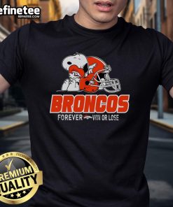 Alt Text: Denver Broncos Snoopy Forever Win or Lose Football T-Shirt from The Peanuts Movie, featuring Snoopy and NFL logo.