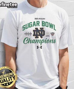 Official Notre Dame 2025 Allstate Sugar Bowl Champions NCAA Division T-Shirt featuring team logo and championship graphics.