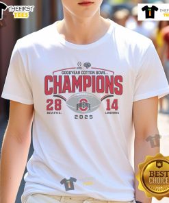 Official Ohio State Buckeyes College Football Playoff 2025 Cotton Bowl Champions T-Shirt featuring team logo and championship design.