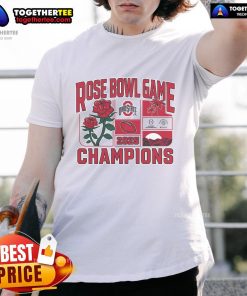 Ohio State Buckeyes 2025 Rose Bowl Champions T-Shirt celebrating college football playoff victory.