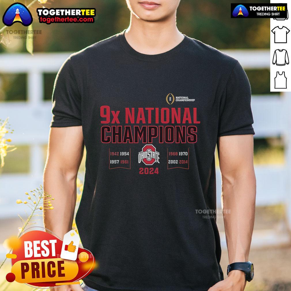 Official Ohio State Buckeyes Nine-Time Football National Champions Stellar Charge T-Shirt Official Ohio State Buckeyes Nine-Time Football National Champions Stellar Charge T-Shirt featuring team colors and logo.