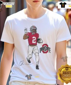 Ohio State Football Caleb Downs Superstar Pose T-Shirt showcasing a bold design perfect for fans and athletes.