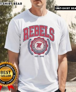 Alt Text: Official Ole Miss Rebels Team Crest T-Shirt featuring the iconic logo in vibrant colors on a stylish fabric.