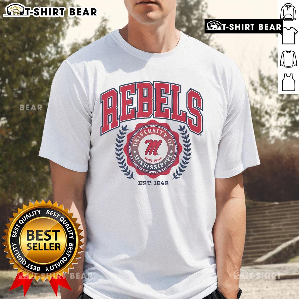 Official Ole Miss Rebels Team Crest T Shirt Alt Text: Official Ole Miss Rebels Team Crest T-Shirt featuring the iconic logo in vibrant colors on a stylish fabric.