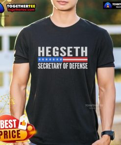 Official Pete Hegseth Secretary Of Defense Trump MAGA Support T-Shirt featuring bold graphics and patriotic colors.
