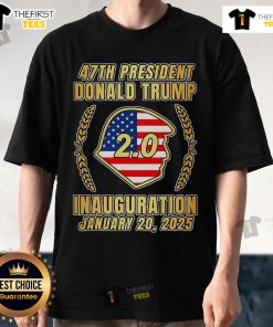 Official President Donald Trump Inauguration Day 2025 T-Shirt featuring 'Trump 2.0' and '45 47' designs for supporters.
