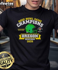 Official Rose Bowl Game Champions Oregon Ducks 2025 T-Shirt featuring team logo and championship graphics.