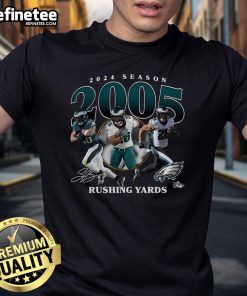 Official Saquon Barkley Philadelphia Eagles 2005 Yards 2024 Season T-Shirt showcasing team colors and player graphics.