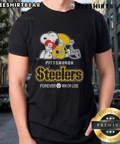 Alt Text: Official Snoopy Pittsburgh Steelers Forever Win Or Lose T-Shirt featuring Snoopy and Steelers logo, perfect for fans.