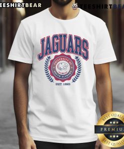 Official South Alabama Jaguars Team Crest T-Shirt featuring bold logo and vibrant colors, perfect for fans and supporters.
