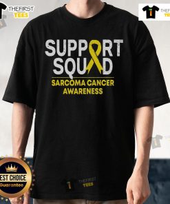 Official Support Squad Sarcoma Cancer Awareness Yellow Ribbon T-Shirt featuring a vibrant yellow ribbon design.