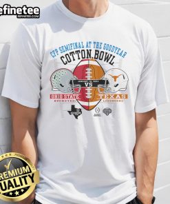 Official Texas CFP Cotton Bowl Helmets T-Shirt featuring vibrant team graphics and premium fabric for fans.