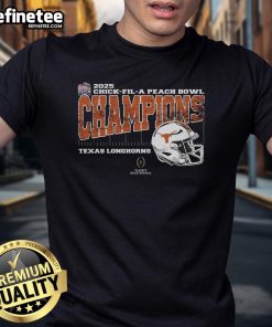 Texas Longhorns 2025 Chick Fil A Peach Bowl Champions T-Shirt featuring college football playoff helmet design.