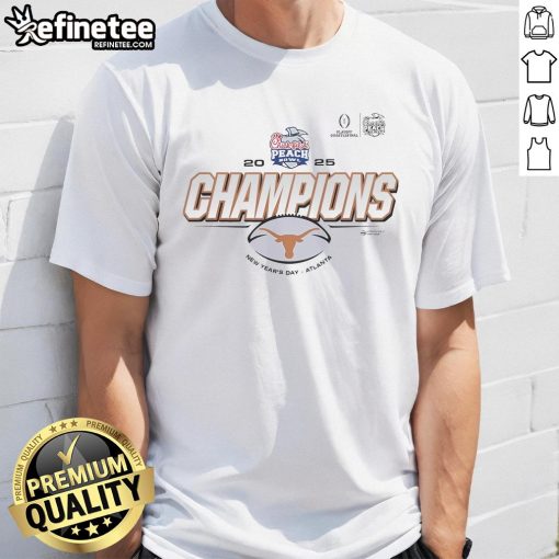 Alt Text: Official Texas Longhorns Playoff Quarterfinal 2025 Chick-Fil-A Peach Bowl Football T-Shirt featuring team logo.