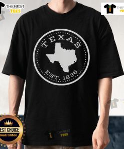 Vintage Texas State Map T-Shirt, established 1836, showcasing a classic design for Texas pride and nostalgia.