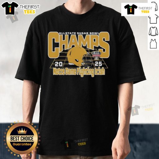Notre Dame Fighting Irish Football 2025 Allstate Sugar Bowl Champions T-Shirt featuring vibrant team colors and logo.