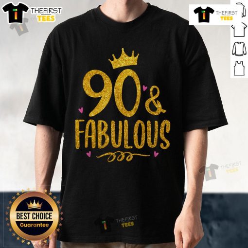 Premium 90 Years Old and Fabulous 90th Birthday T-Shirt featuring vibrant design celebrating a milestone birthday.