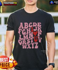 Premium Alphabet I Love You Valentines Day Heart T-Shirt featuring a stylish heart design for romantic occasions.