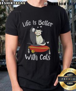 Alt Text: Premium Life Is Better With Cats Valentine's T-Shirt for cat lovers, featuring a playful cat graphic.