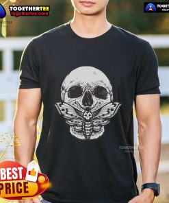 Premium Vintage Skull Moth Skull T-Shirt featuring intricate skull and moth design on a stylish black tee.