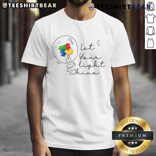 Pretty Autism Awareness Let Your Light Shine Puzzle T-Shirt design featuring vibrant colors and a puzzle piece motif.