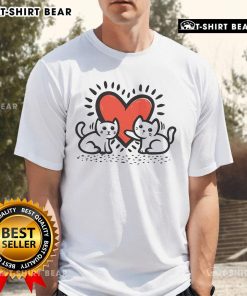 Alt Text: Cute 'Pretty Cats Doodle Heart' Valentines Day T-Shirt featuring playful cat illustrations and a heart design.