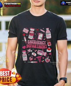 Pretty Emergency Department ED ER Nurse Valentine's Day T-Shirt featuring a heart design, perfect for nurses' celebration.