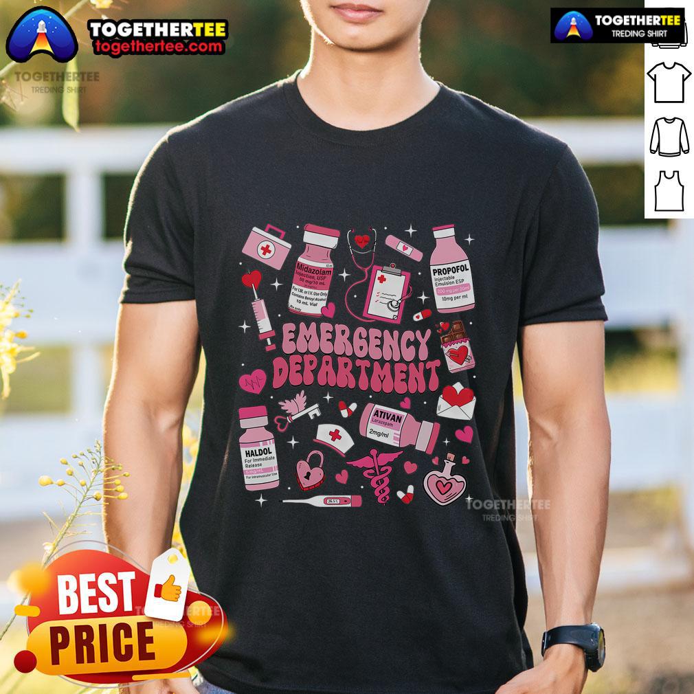 Pretty Emergency Department Ed Er Nurse Valentines Day T Shirt Pretty Emergency Department ED ER Nurse Valentine's Day T-Shirt featuring a heart design, perfect for nurses' celebration.