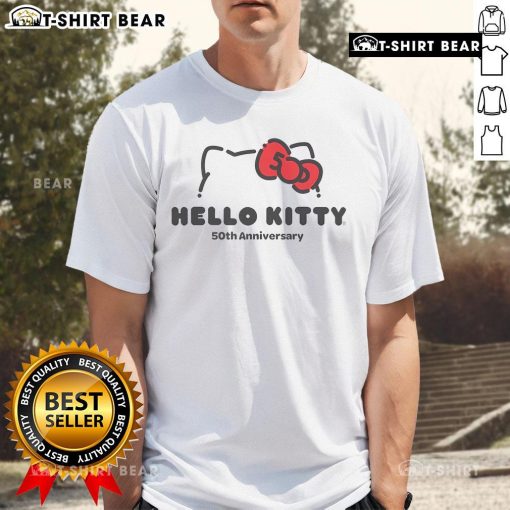 Alt Text: Pretty Hello Kitty 50th Anniversary T-Shirt featuring a colorful design and iconic Hello Kitty character.