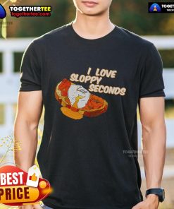 Funny 'I Love Sloppy Seconds Breakfast' meme T-shirt design featuring playful graphics and vibrant colors.